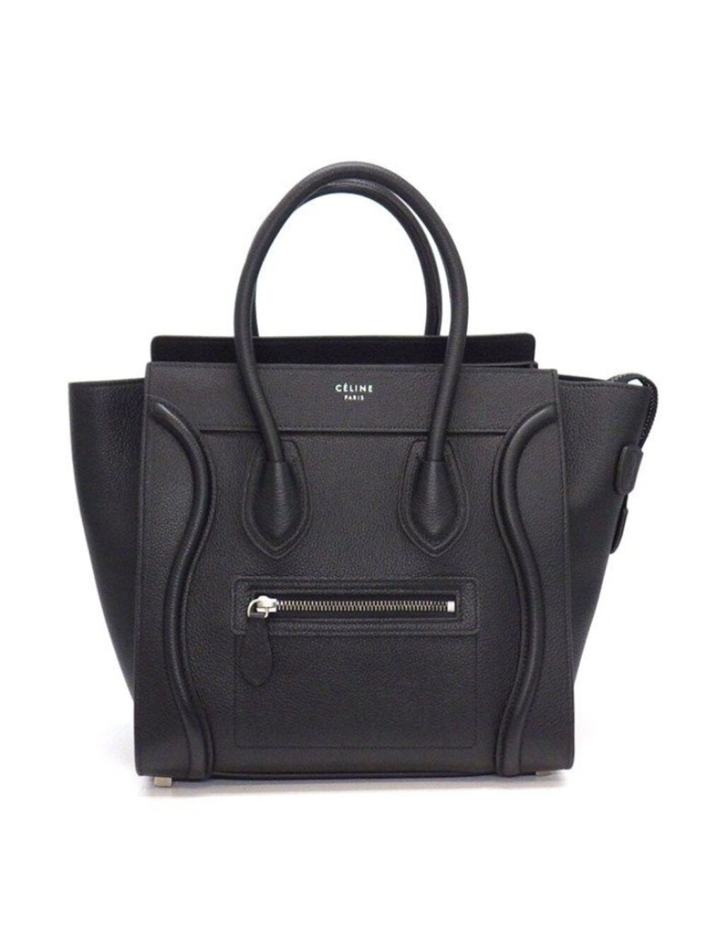 Celine Handbag Luggage Micro Black Drummed Calfskin Silver